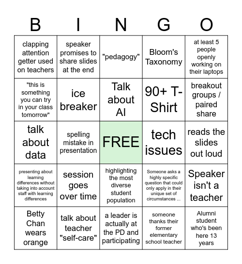 YCYW PD Bingo Card