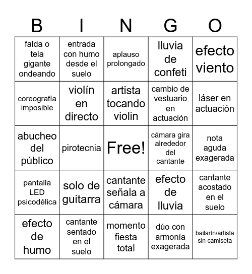 Eurovisión 2026 Bingo Card