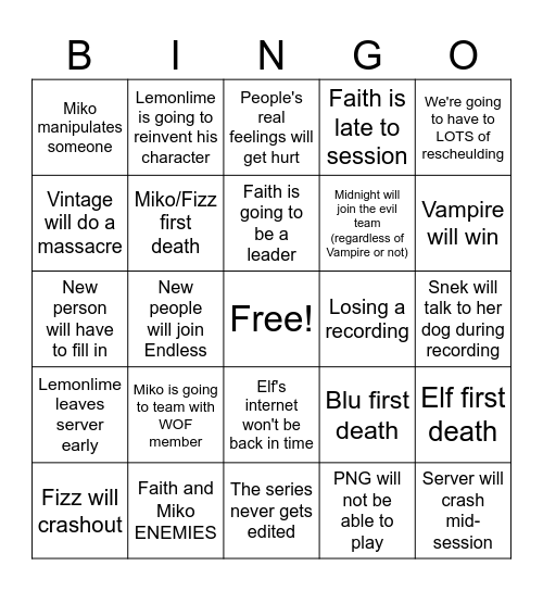 Vampires Prediction Bingo Card