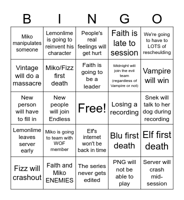 Vampires Prediction Bingo Card