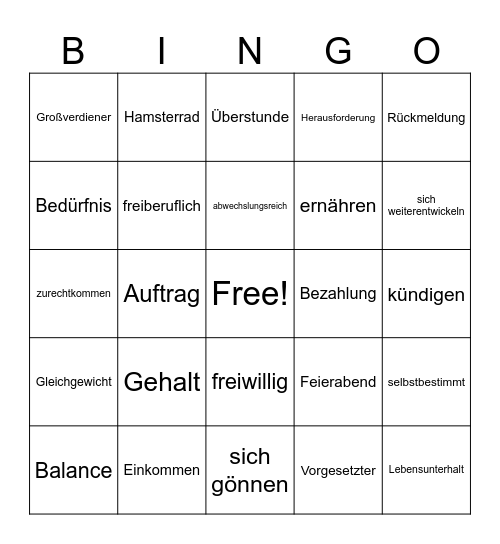 Ein guter Job Bingo Card