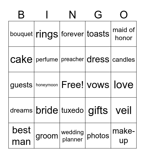 Wedding Dinner Party Bingo Card