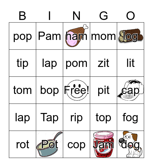 Word Family Bingo Card