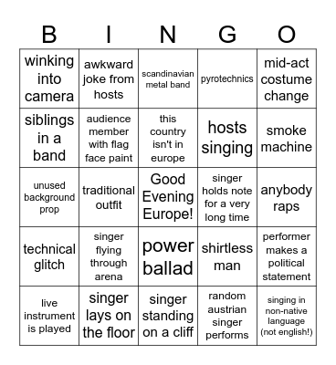 Eurovision 2026 Bingo Card