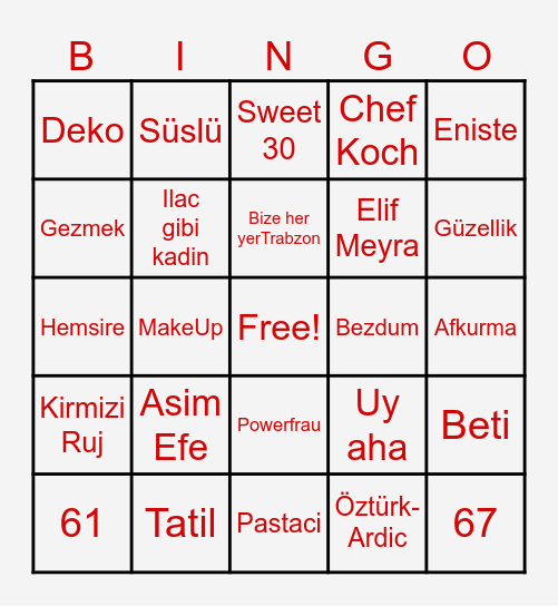 Betül´s 30th Birthday Bingo Card