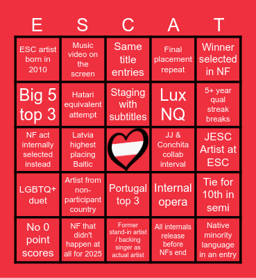 Eurovision 2026 Bingo Card