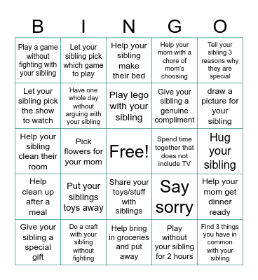Siblings Bingo Card