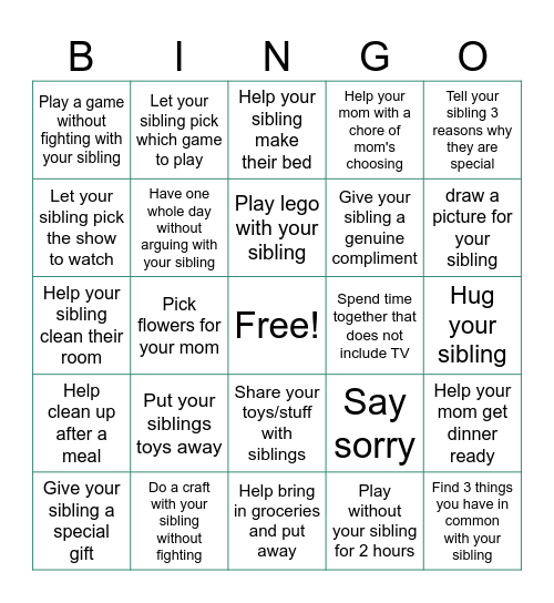 Siblings Bingo Card