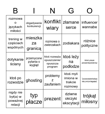 Love is Blind PL pods Bingo Card