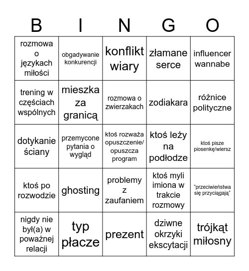 Love is Blind PL pods Bingo Card
