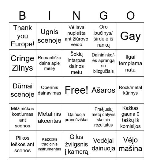 EUROVIZIJOS FINALAS 2026 Bingo Card