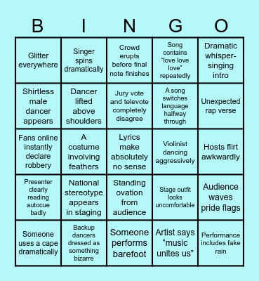 Eurovision Bingo Card