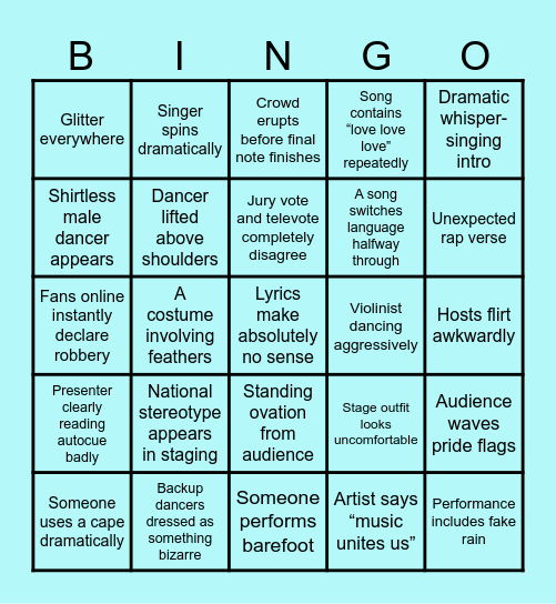 Eurovision Bingo Card