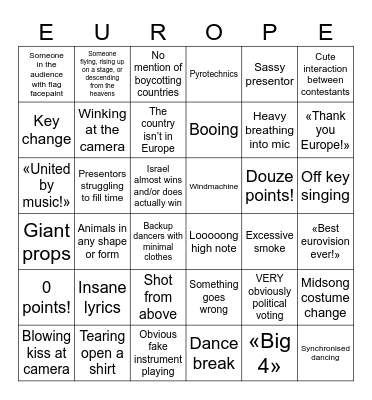 Eurovision Bingo 2026 Bingo Card