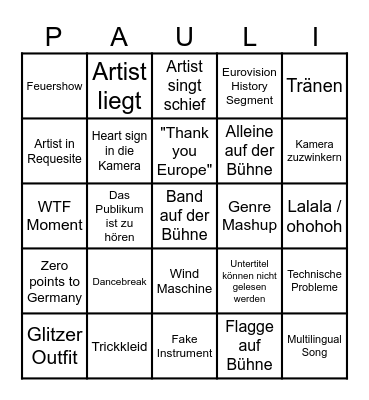 Eurovision Bingo 2026 Bingo Card