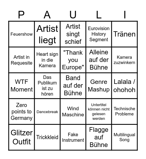 Eurovision Bingo 2026 Bingo Card
