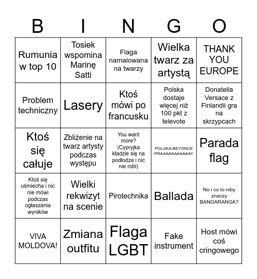 Eurowizja Bingo Card