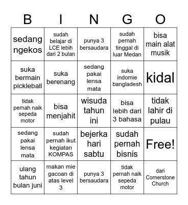 Birthday Bingo Card