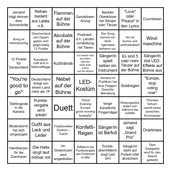 ESC 2025 Bingo (deutsch) Bingo Card