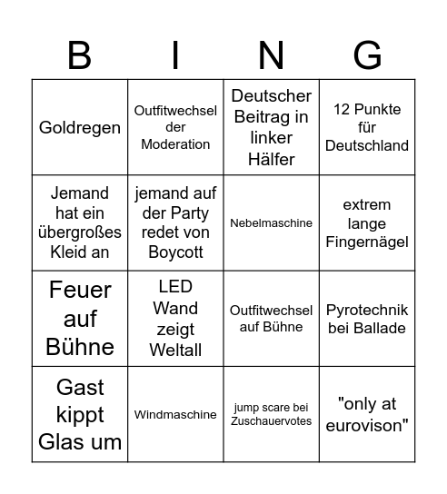 ESC 2026 Bingo Card
