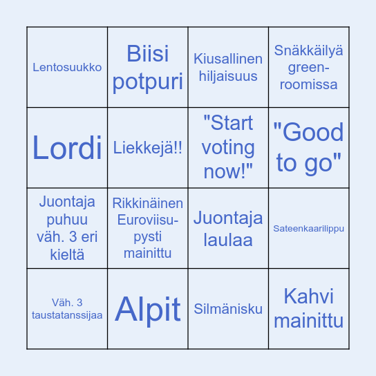 EUROVIISUT 2026 Bingo Card