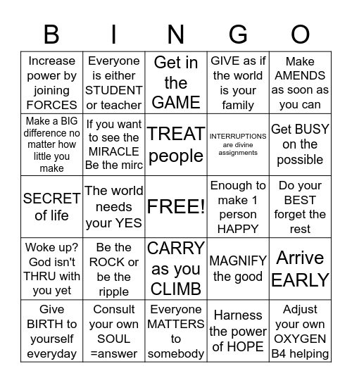 MIRACLE  Bingo Card