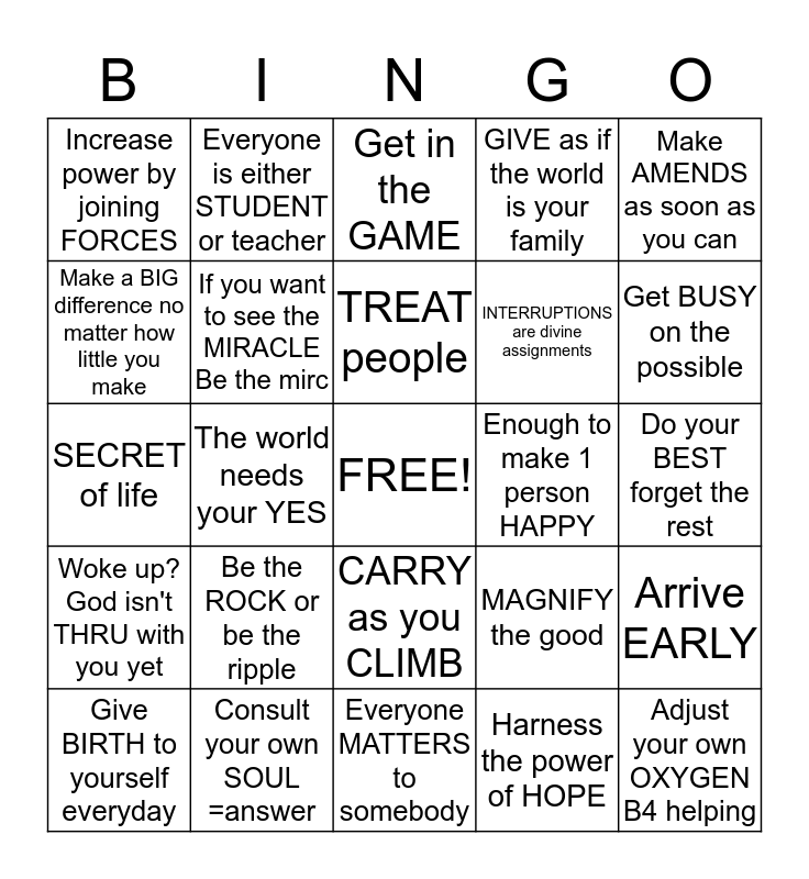 MIRACLE Bingo Card