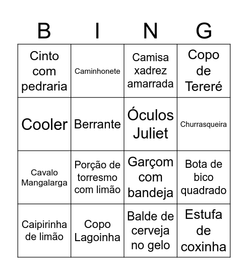 Bingo da Boiadeira Bingo Card