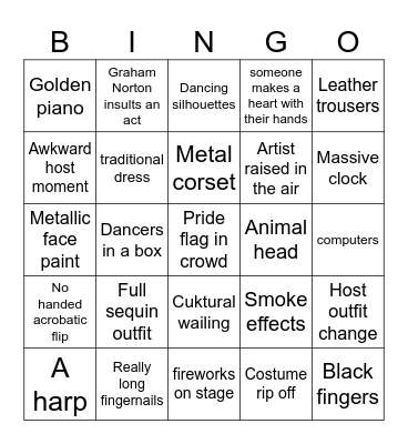 Eurovision 2026 Bingo Card