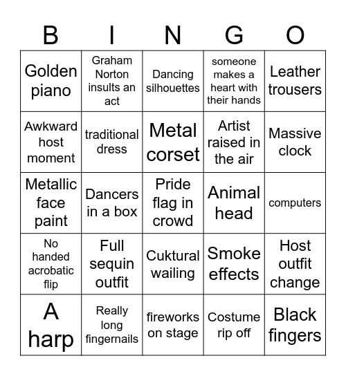 Eurovision 2026 Bingo Card