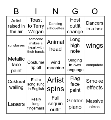 Eurovision 2026 Bingo Card