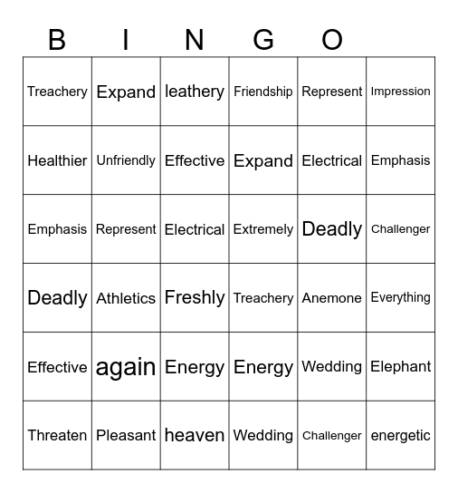 Unit 7 /e/ polysyllabic Bingo Card