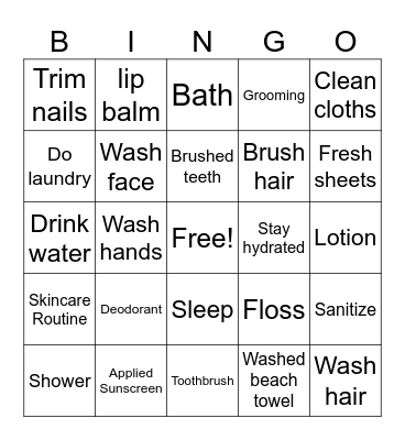 Hygiene Bingo Card
