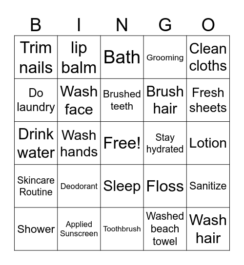 Hygiene Bingo Card
