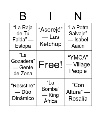 Bingo Musical Bingo Card
