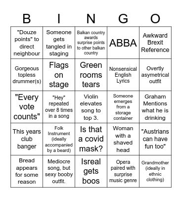 EUROVISION 2026 Bingo Card