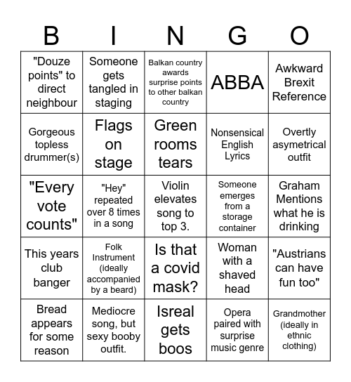 EUROVISION 2026 Bingo Card