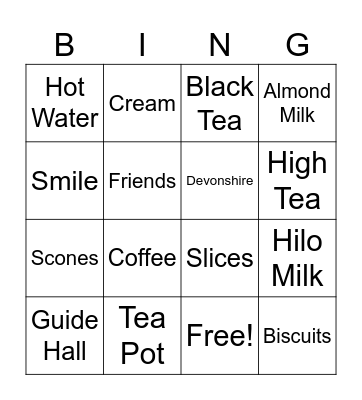 Girl Guide Tea Party Bingo Card