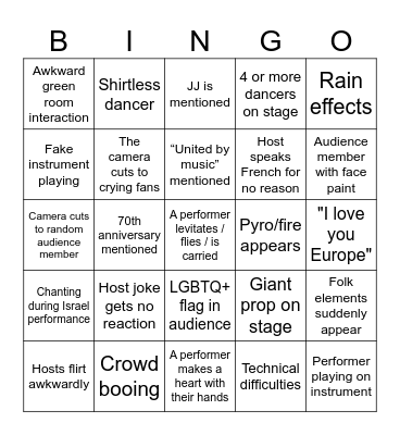 Eurovision 2026 Bingo Card