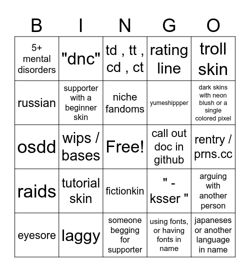 ponytown bingo Card