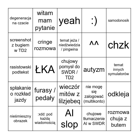 Bingo krzykoskrzynkowe maj 2026 Bingo Card