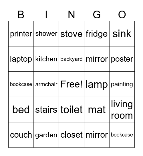 Unit 3 - my house Bingo Card
