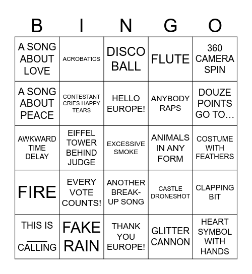 Nr.1 Eurovizija 2026 Bingo Card