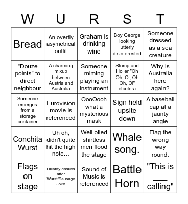 Eurovision 2026 Bingo Card