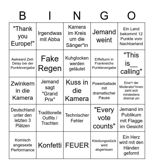 ESC 2026 Bingo Card