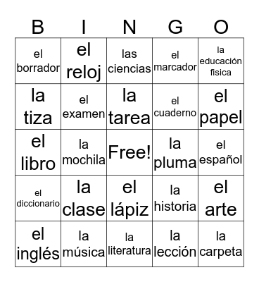 Un día de clases Bingo Card