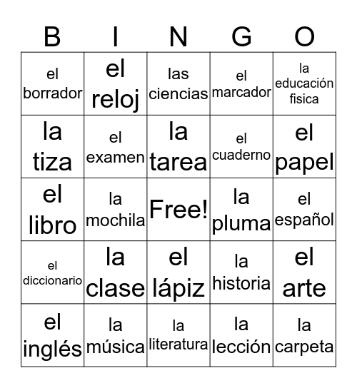 Un día de clases Bingo Card