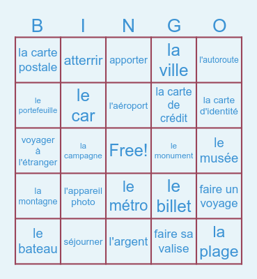 TRAVEL BINGO Card