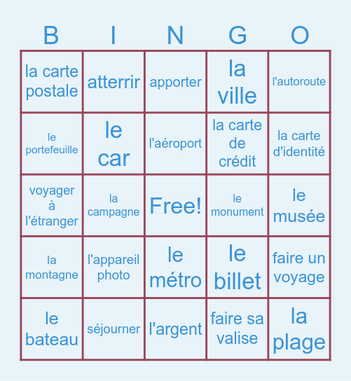 TRAVEL BINGO Card