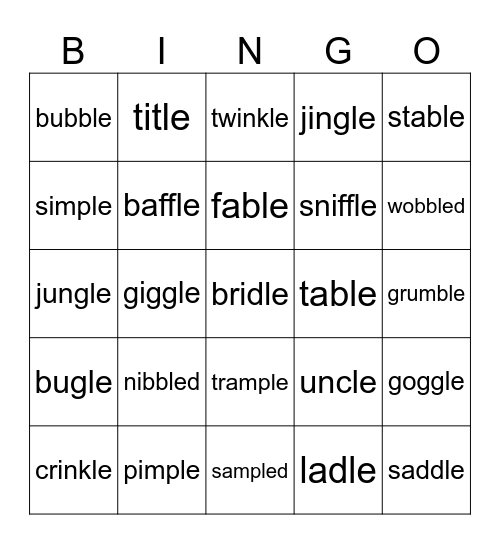UFLI Lesson 75 Bingo Card